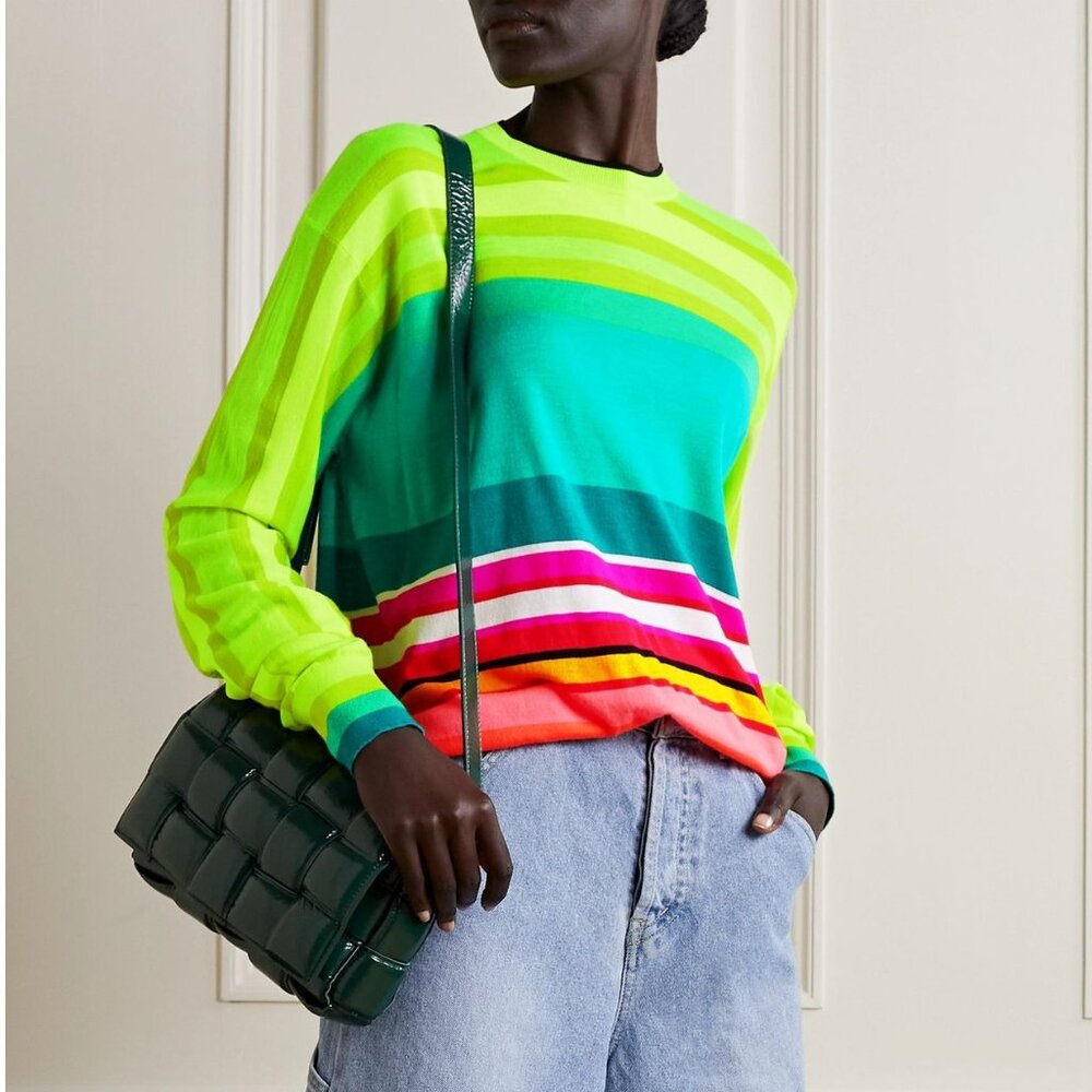 CHRISTOPHER JOHN ROGERS Rainbow Wool Striped Knit Top Sweater XS